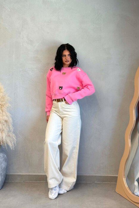 ONE COLOR BEAR LOGO FLUFFY WOMAN SWEATSHIRT PINK/ROZE - 6