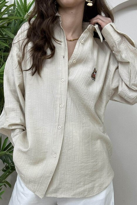 ONE COLOR BEAR LOGO WOMEN SHIRT BEIGE/BEZHE - 3