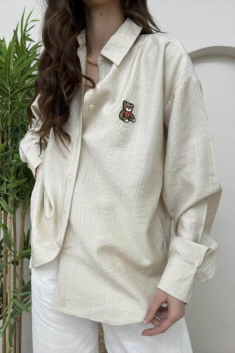 ONE COLOR BEAR LOGO WOMEN SHIRT BEIGE/BEZHE - 5