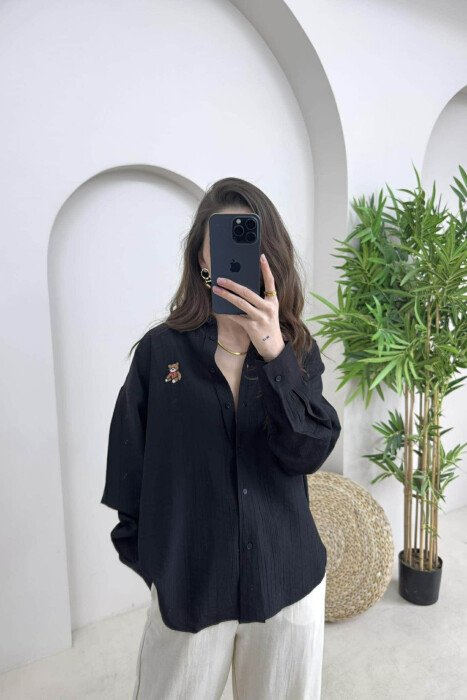 ONE COLOR BEAR LOGO WOMEN SHIRT BLACK/ E ZEZE - 1