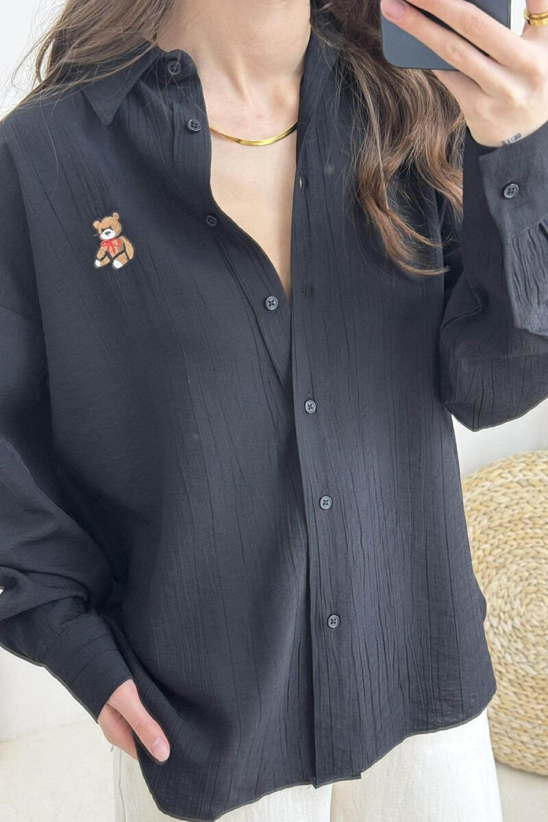 ONE COLOR BEAR LOGO WOMEN SHIRT BLACK/ E ZEZE - 2
