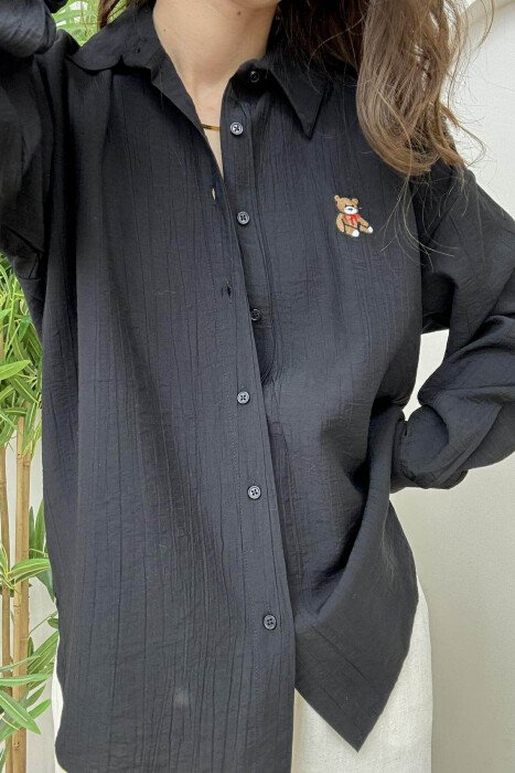 ONE COLOR BEAR LOGO WOMEN SHIRT BLACK/ E ZEZE - 3