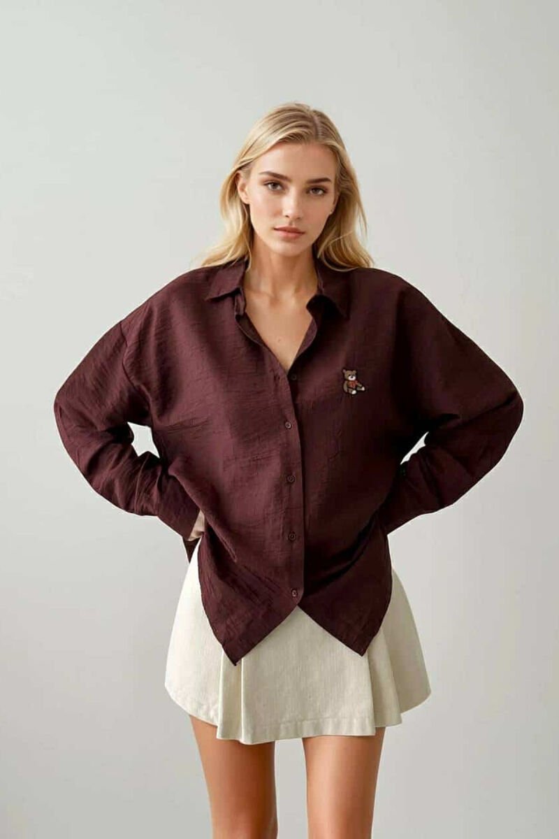 ONE COLOR BEAR LOGO WOMEN SHIRT BURGUNDY/VISHNJE - 1