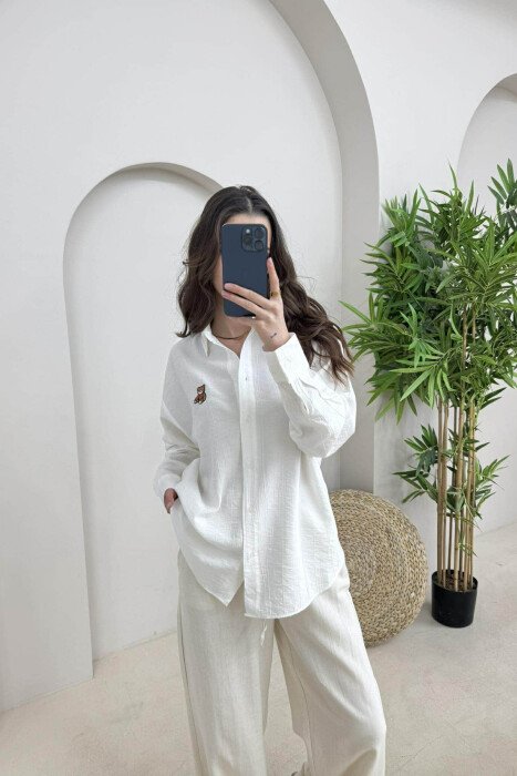 ONE COLOR BEAR LOGO WOMEN SHIRT WHITE-E BARDHE 