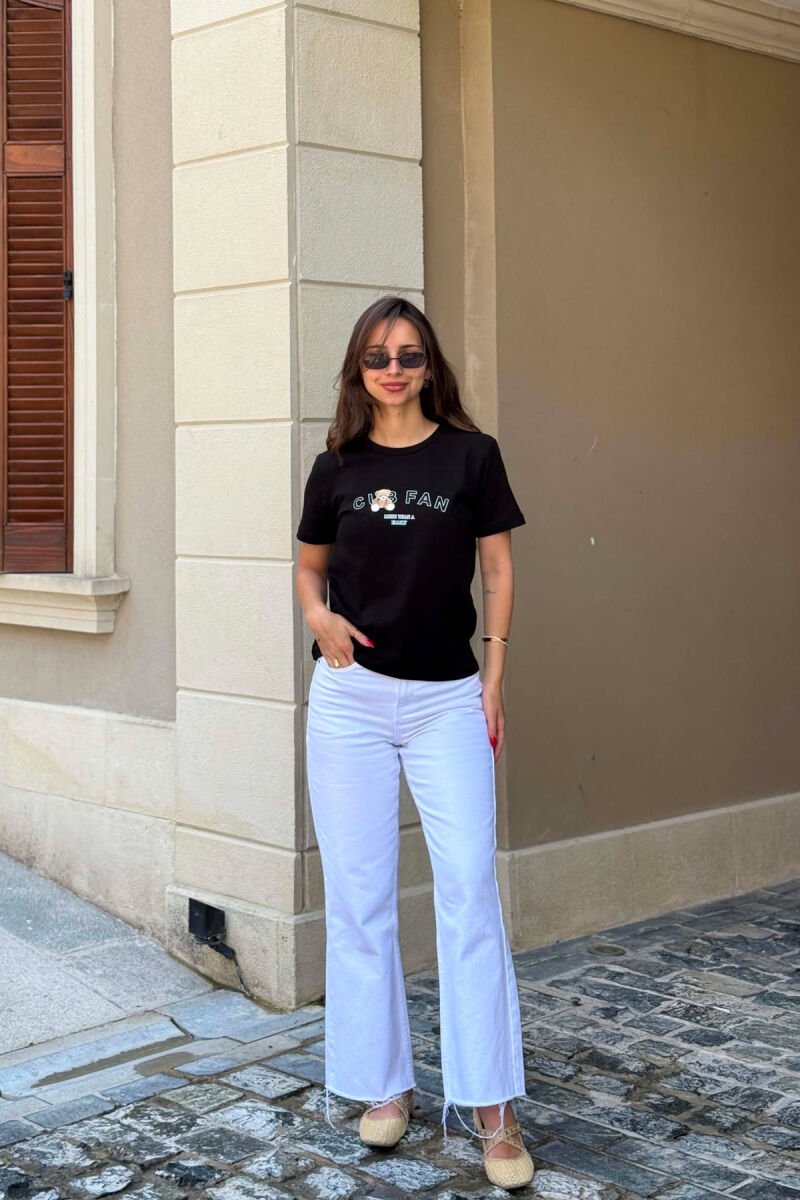 ONE COLOR BEAR LOGO & WRITTINGS WOMAN T-SHIRT BLACK/ E ZEZE - 2