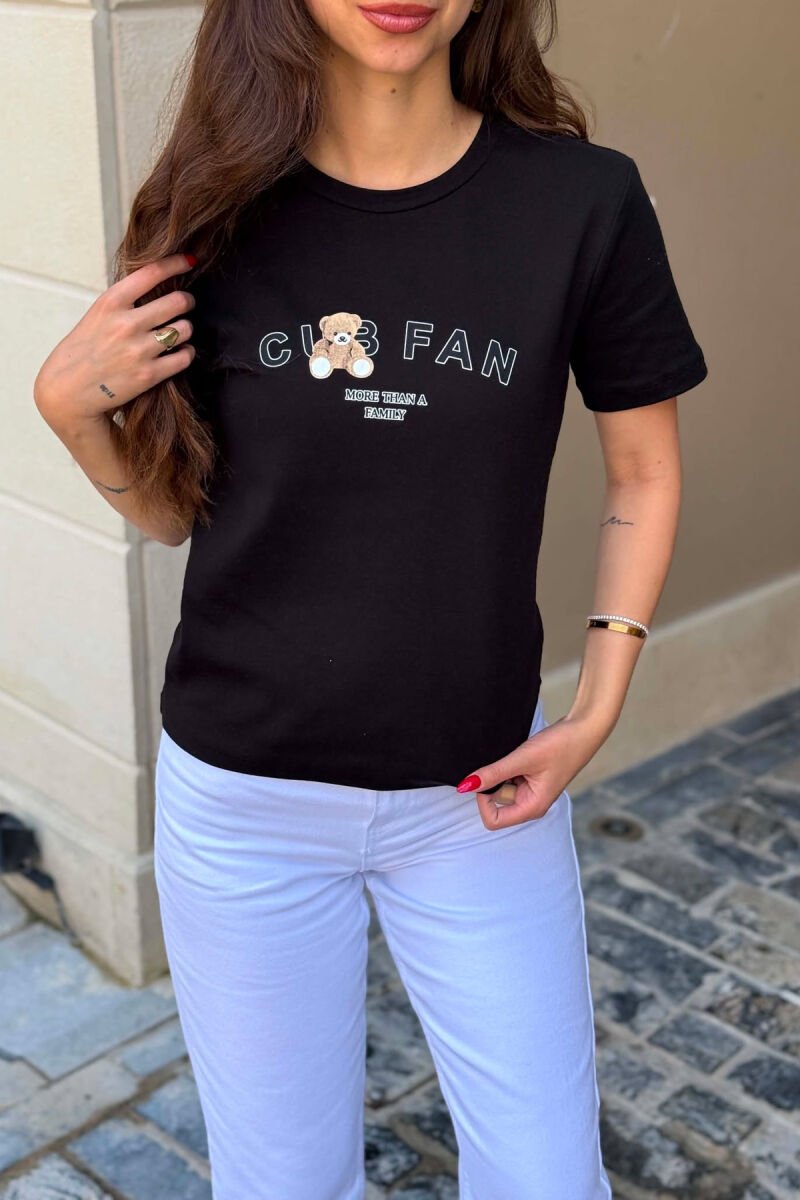 ONE COLOR BEAR LOGO & WRITTINGS WOMAN T-SHIRT BLACK/ E ZEZE - 5