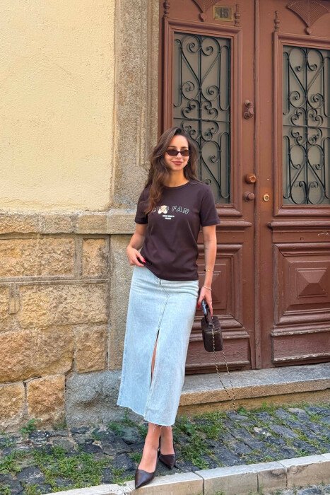 ONE COLOR BEAR LOGO & WRITTINGS WOMAN T-SHIRT DARK BROWN/KAE - 5