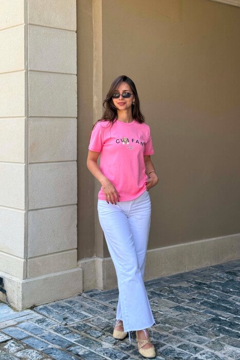 ONE COLOR BEAR LOGO & WRITTINGS WOMAN T-SHIRT PINK/ROZE - 2
