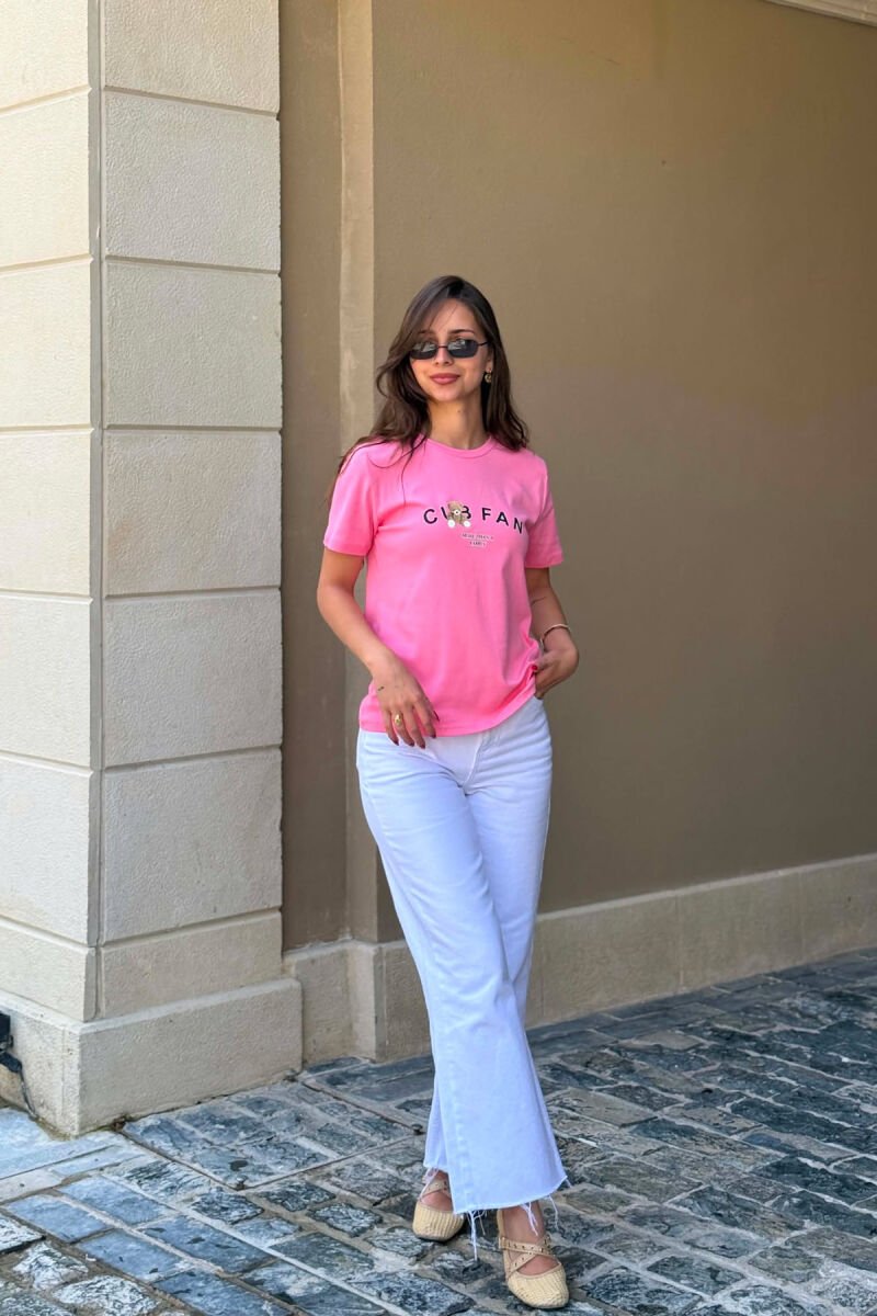 ONE COLOR BEAR LOGO & WRITTINGS WOMAN T-SHIRT PINK/ROZE - 2