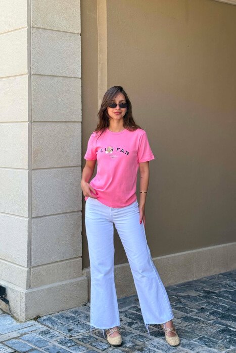 ONE COLOR BEAR LOGO & WRITTINGS WOMAN T-SHIRT PINK/ROZE - 3