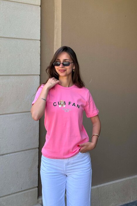 ONE COLOR BEAR LOGO & WRITTINGS WOMAN T-SHIRT PINK/ROZE - 6