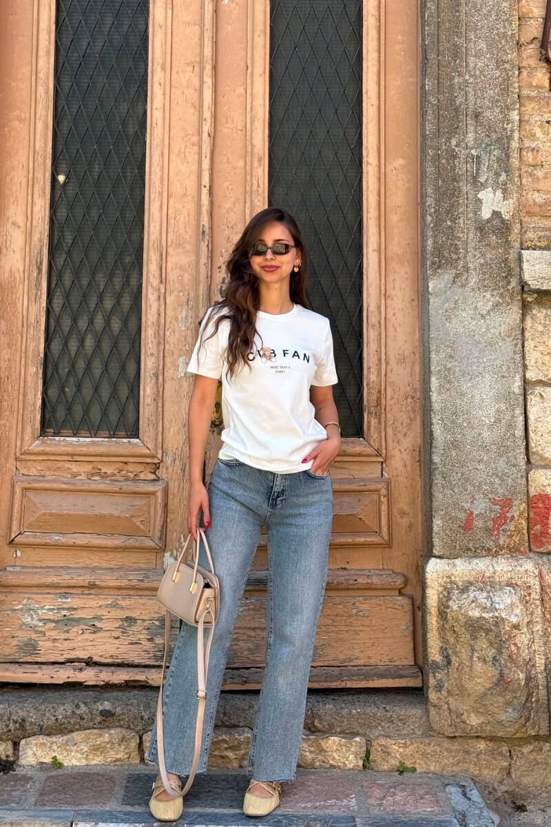 ONE COLOR BEAR LOGO & WRITTINGS WOMAN T-SHIRT WHITE-E BARDHE - 2