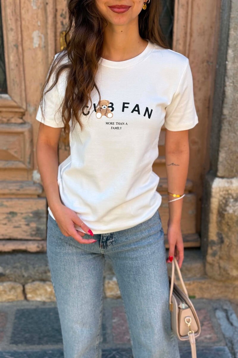 ONE COLOR BEAR LOGO & WRITTINGS WOMAN T-SHIRT WHITE-E BARDHE - 4