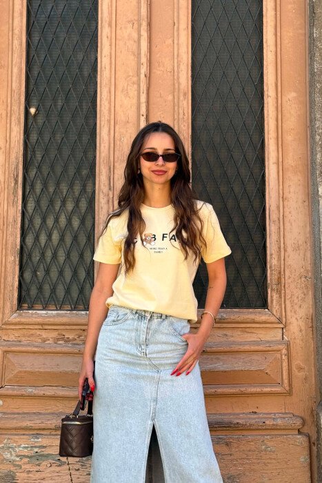 ONE COLOR BEAR LOGO & WRITTINGS WOMAN T-SHIRT YELLOW/E VERDHE - KLAUDIO FASHION