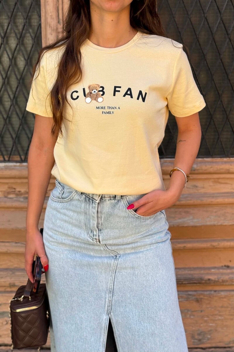 ONE COLOR BEAR LOGO & WRITTINGS WOMAN T-SHIRT YELLOW/E VERDHE - 3