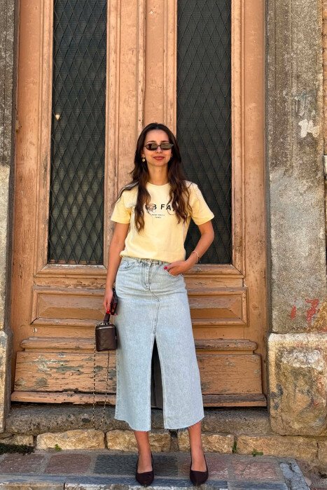 ONE COLOR BEAR LOGO & WRITTINGS WOMAN T-SHIRT YELLOW/E VERDHE - 6
