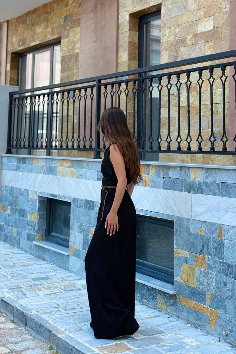 ONE COLOR BELT DETAIL BUTTONED WOMAN JUMPSUIT BLACK/ E ZEZE - 2