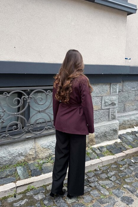 ONE COLOR BELT DETAIL CLASSIC WOMAN JACKET DARK PURPLE/LEJLA ERRET - 3
