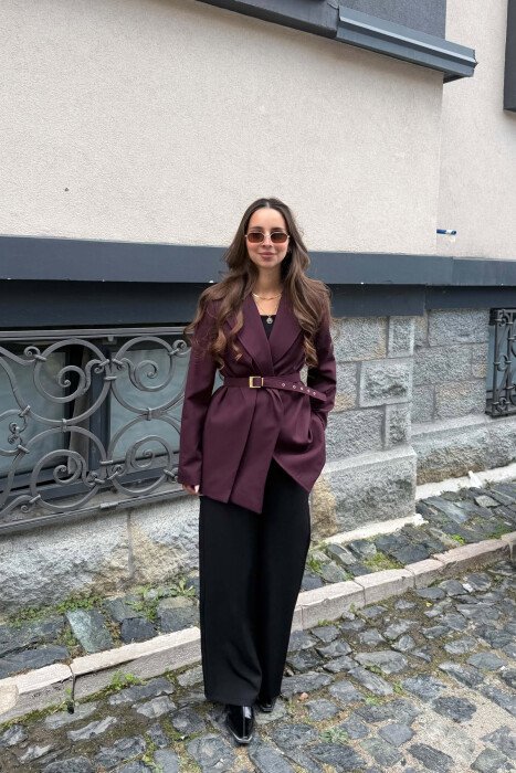 ONE COLOR BELT DETAIL CLASSIC WOMAN JACKET DARK PURPLE/LEJLA ERRET - 4