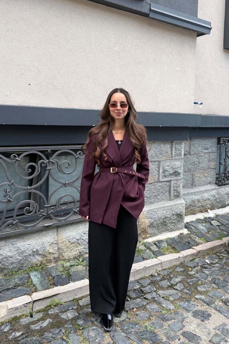ONE COLOR BELT DETAIL CLASSIC WOMAN JACKET DARK PURPLE/LEJLA ERRET - 4