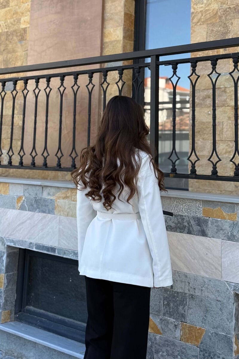 ONE COLOR BELT DETAIL CLASSIC WOMAN JACKET WHITE-E BARDHE - 3
