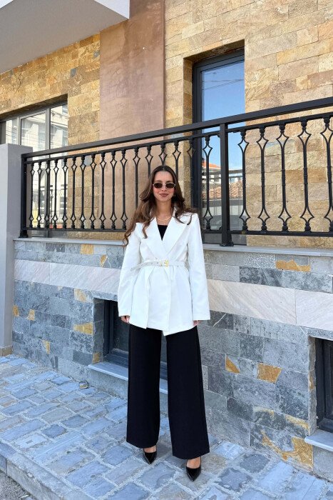 ONE COLOR BELT DETAIL CLASSIC WOMAN JACKET WHITE-E BARDHE - 4