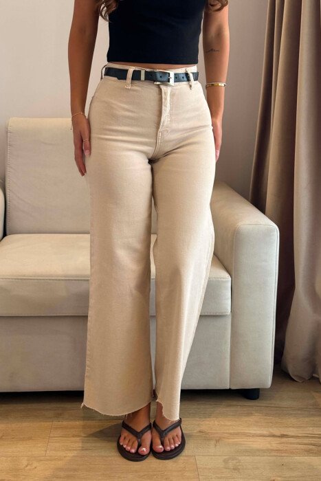 ONE COLOR BELT DETAIL CUTTED EDGES WOMAN SET BEIGE/BEZHE - 2