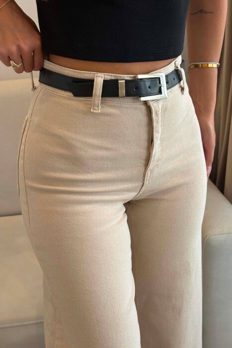 ONE COLOR BELT DETAIL CUTTED EDGES WOMAN SET BEIGE/BEZHE - 3
