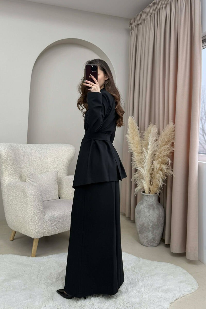 ONE COLOR BELT DETAIL JACKET+TROUSERS WOMEN SET BLACK/ E ZEZE - 2