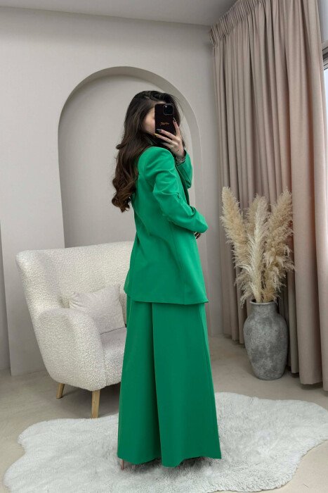 ONE COLOR BELT DETAIL JACKET+TROUSERS WOMEN SET GREEN/JESHILE - 2