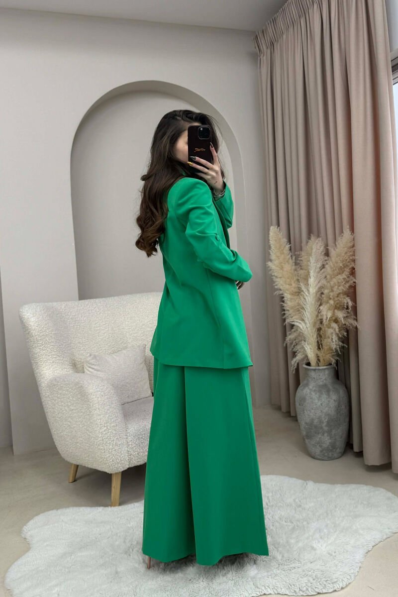 ONE COLOR BELT DETAIL JACKET+TROUSERS WOMEN SET GREEN/JESHILE - 2