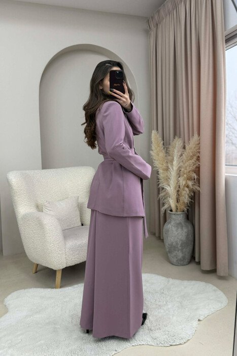 ONE COLOR BELT DETAIL JACKET+TROUSERS WOMEN SET VINEGAR/UTHULL - 3