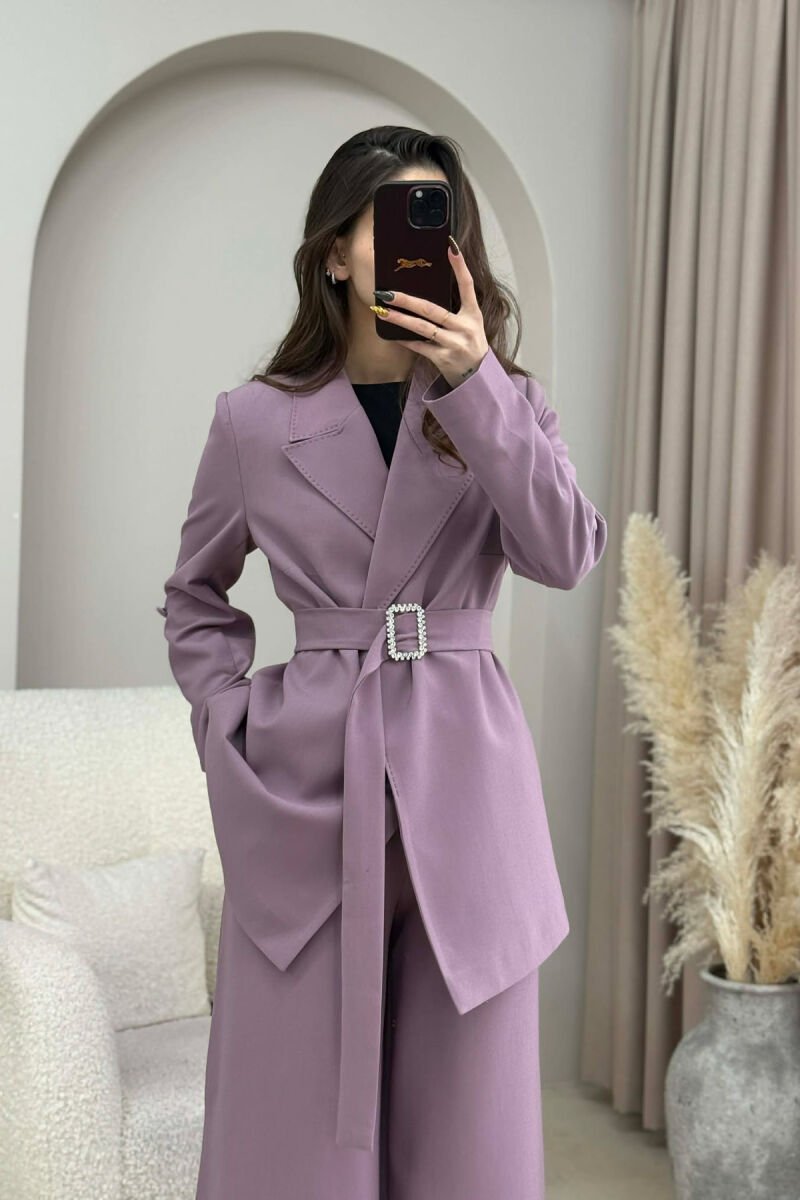 ONE COLOR BELT DETAIL JACKET+TROUSERS WOMEN SET VINEGAR/UTHULL - 5