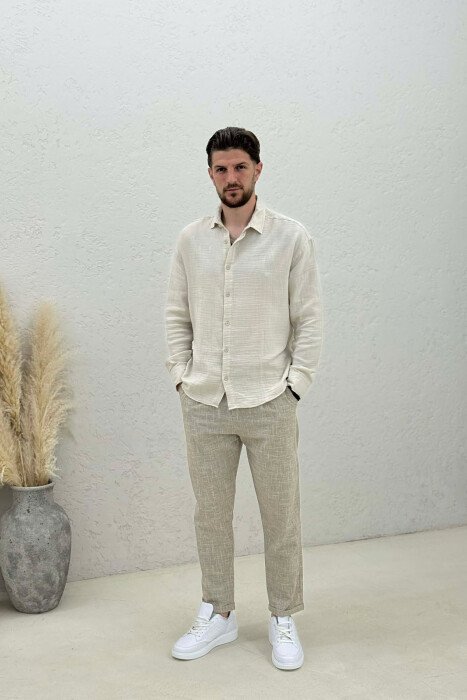 ONE COLOR BELT DETAIL MEN PANTS BEIGE/BEZHE - 1