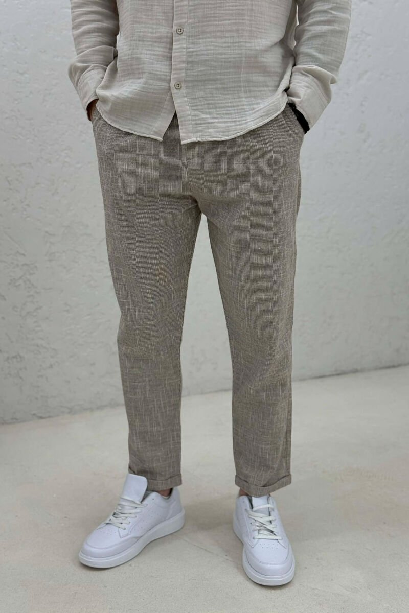ONE COLOR BELT DETAIL MEN PANTS BEIGE/BEZHE - 3