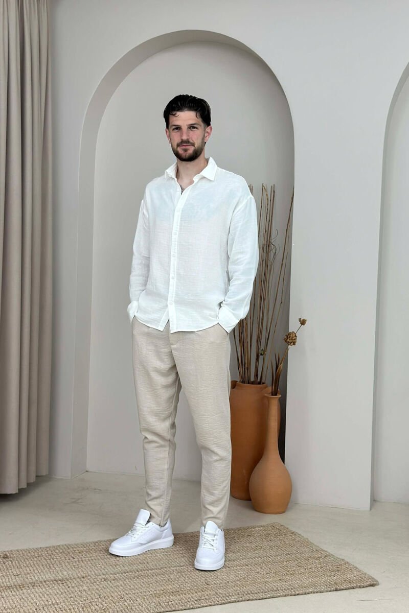 ONE COLOR BELT DETAIL MEN PANTS BEIGE/BEZHE - 1