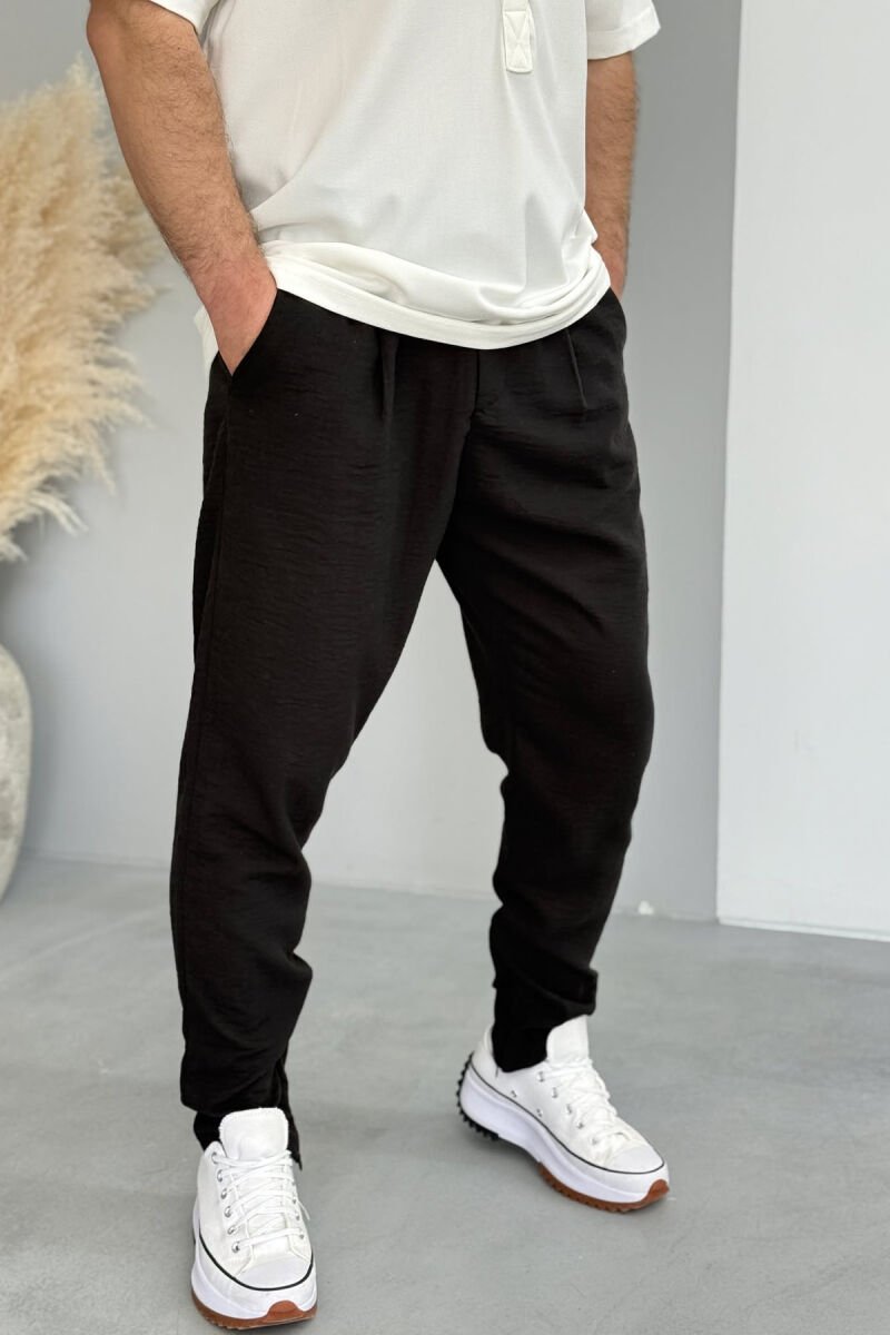 ONE COLOR BELT DETAIL MEN PANTS BLACK/ E ZEZE - 2