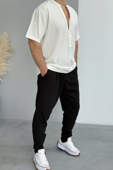 ONE COLOR BELT DETAIL MEN PANTS BLACK/ E ZEZE - 1