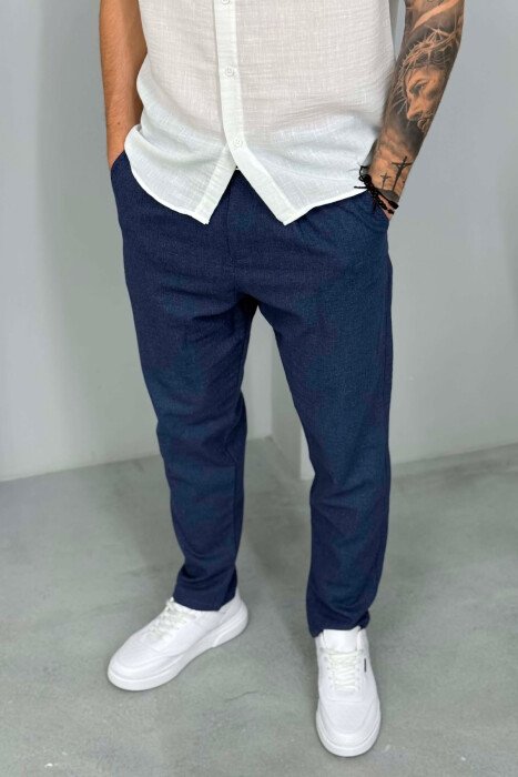 ONE COLOR BELT DETAIL MEN PANTS BLUE/BLU - 2
