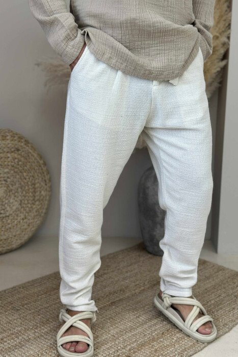 ONE COLOR BELT DETAIL MEN PANTS CREAM/KREM - 2
