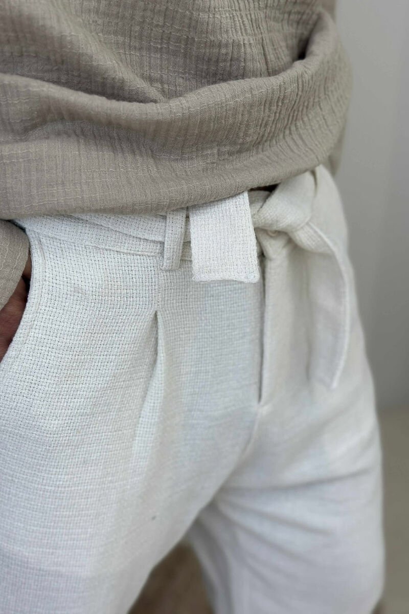 ONE COLOR BELT DETAIL MEN PANTS CREAM/KREM - 3