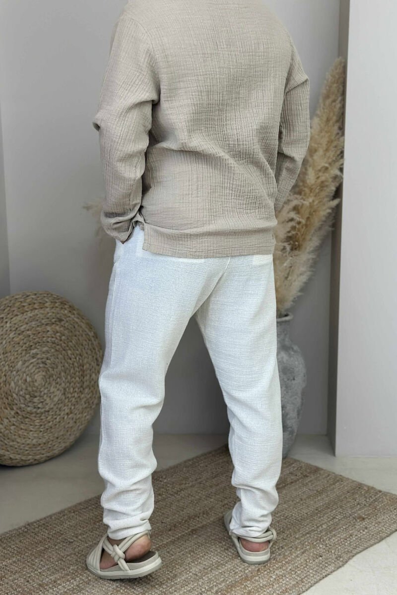 ONE COLOR BELT DETAIL MEN PANTS CREAM/KREM - 4