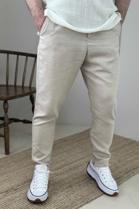 ONE COLOR BELT DETAIL MEN PANTS CREAM/KREM - 3