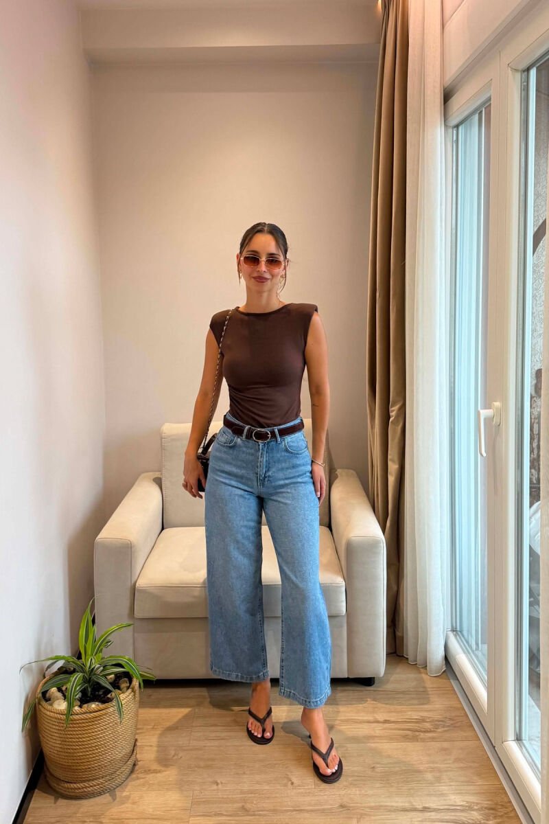 ONE COLOR BELT DETAIL SIMPLE WOMAN JEANS LIGHTBLUE/BZ - 1