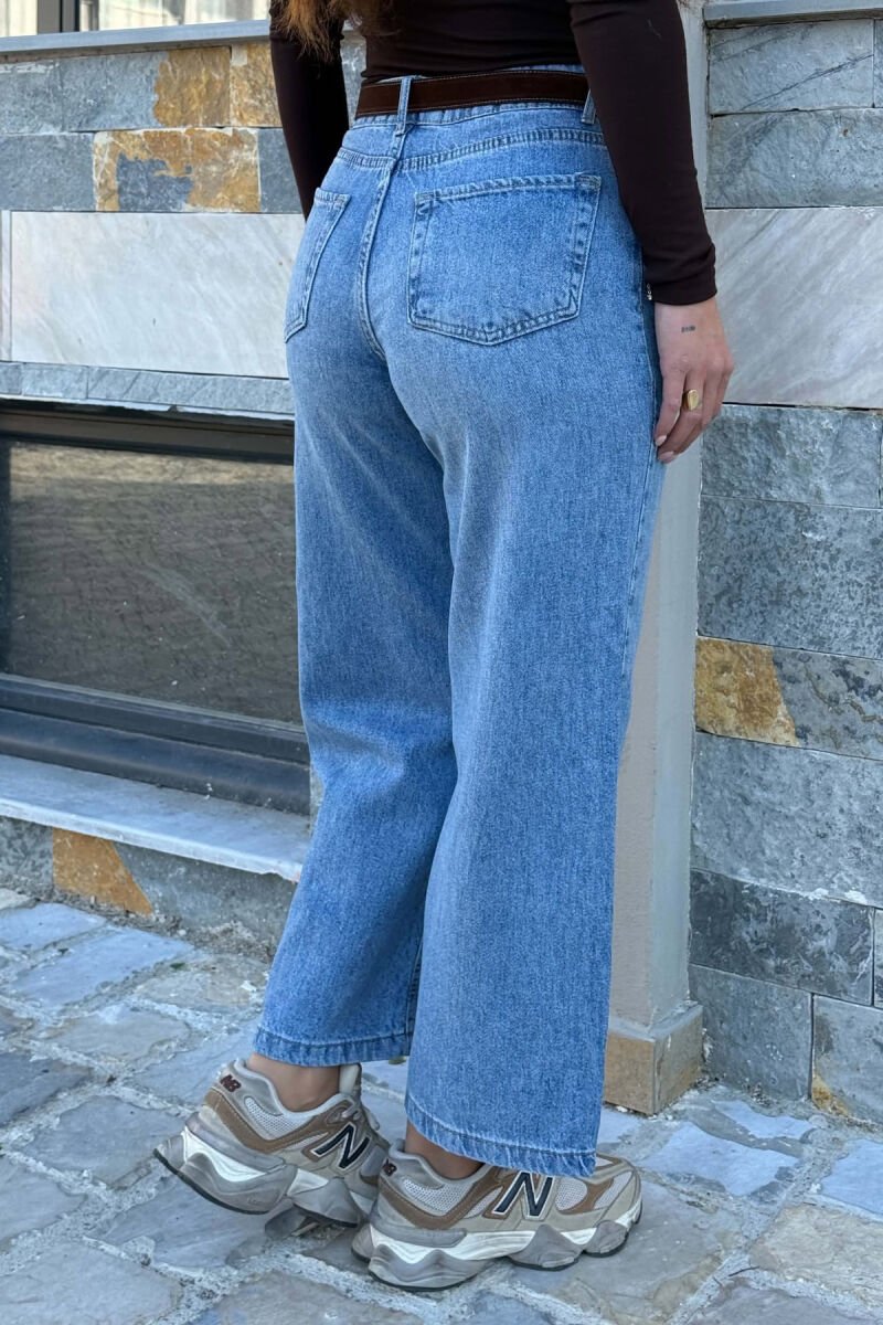 ONE COLOR BELT DETAIL SIMPLE WOMAN JEANS LIGHTBLUE/BZ - 5