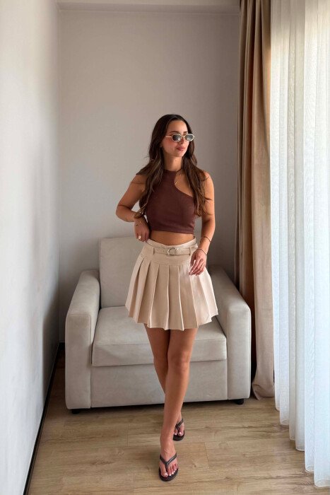 ONE COLOR BELT DETAIL TENNIS WOMEN SKORT BEIGE/BEZHE 