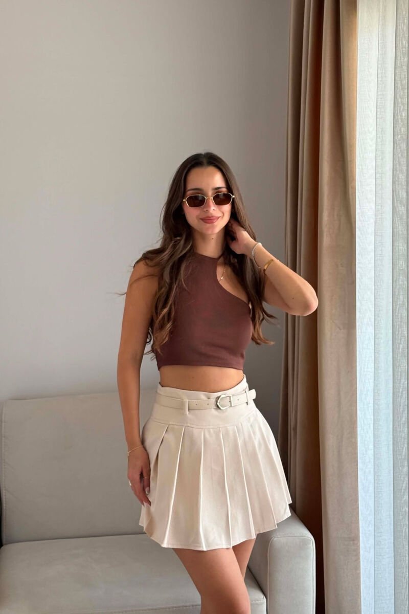 ONE COLOR BELT DETAIL TENNIS WOMEN SKORT BEIGE/BEZHE - 2