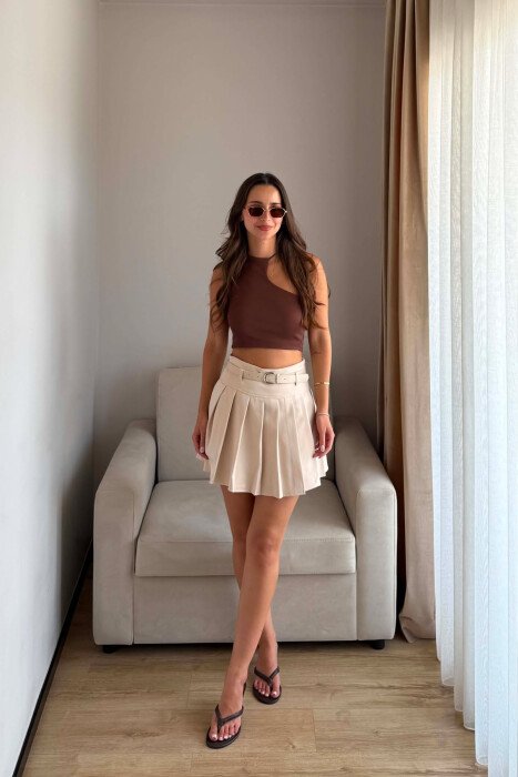 ONE COLOR BELT DETAIL TENNIS WOMEN SKORT BEIGE/BEZHE - 7