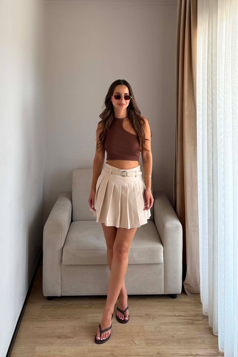 ONE COLOR BELT DETAIL TENNIS WOMEN SKORT BEIGE/BEZHE - 7