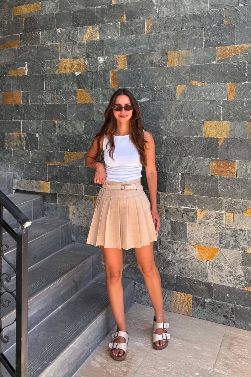 ONE COLOR BELT DETAIL TENNIS WOMEN SKORT BEIGE/BEZHE - 1